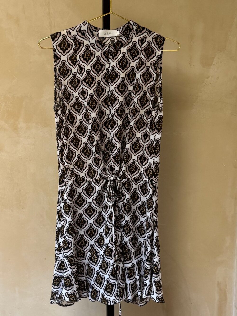 A.L.C. Calder Damask Print Drawstring Silk Dress